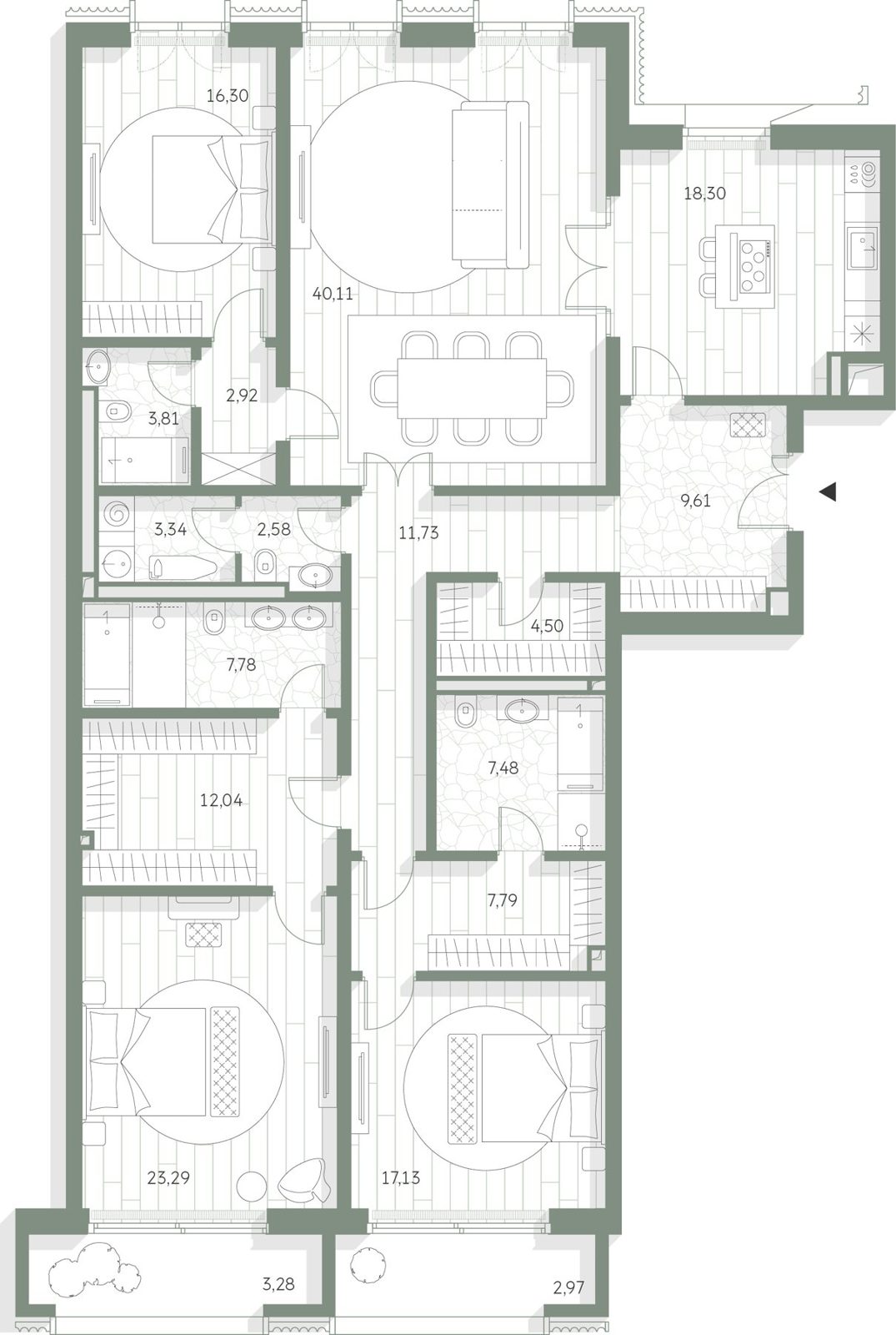 3-комнатная квартира, 194,9 м²