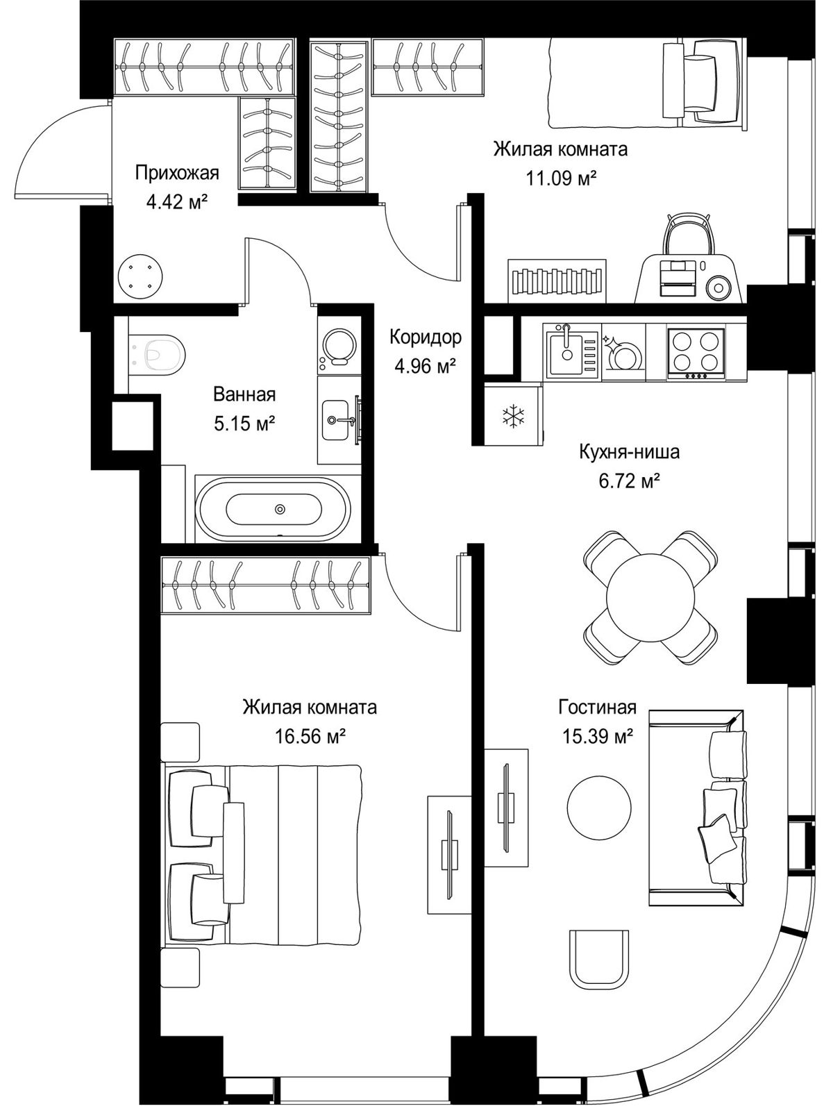 2-комнатная квартира, 64,3 м²