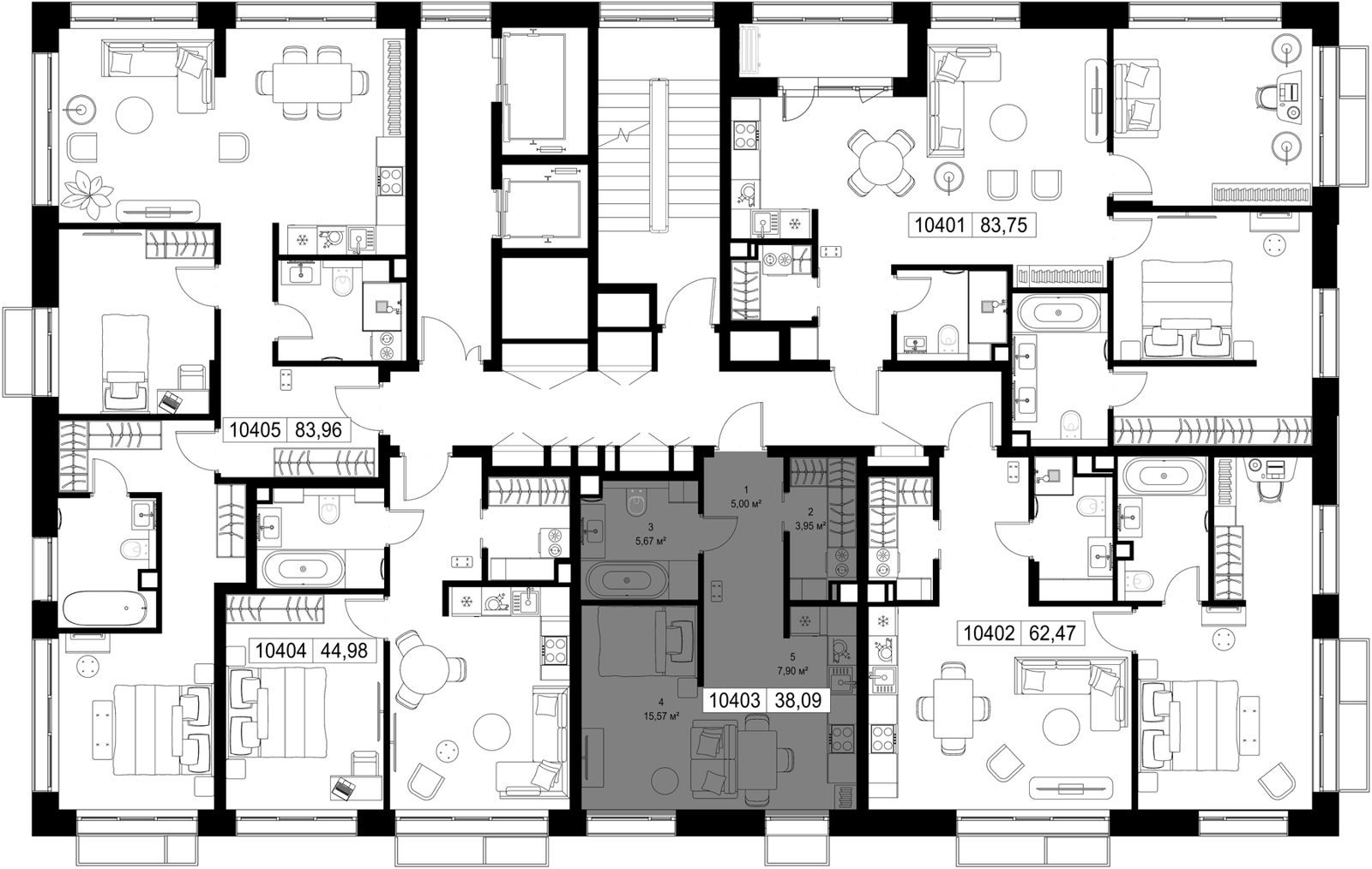 1-комнатная квартира, 38,1 м² — фото 2