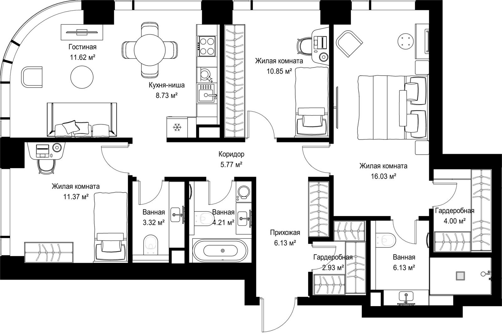 3-комнатная квартира, 91,1 м²