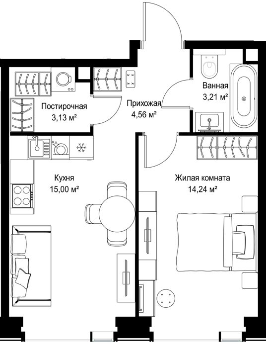 1-комнатная квартира, 40,1 м² — фото 1