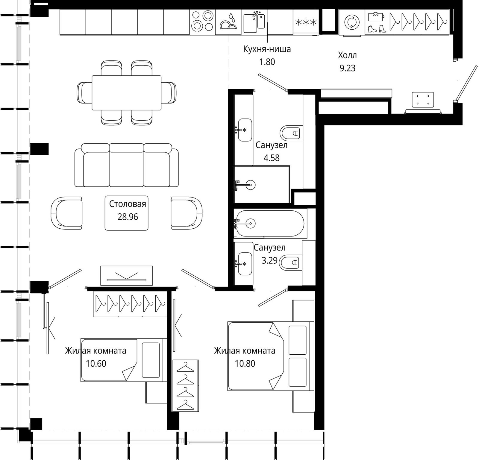 2-комнатная квартира, 68,6 м²