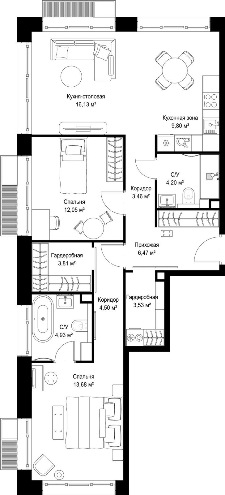 2-комнатная квартира, 82,6 м²