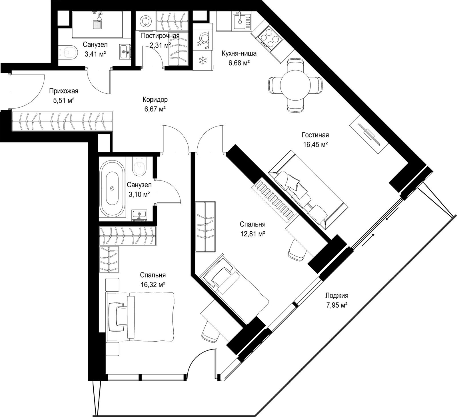 2-комнатная квартира, 81,2 м²