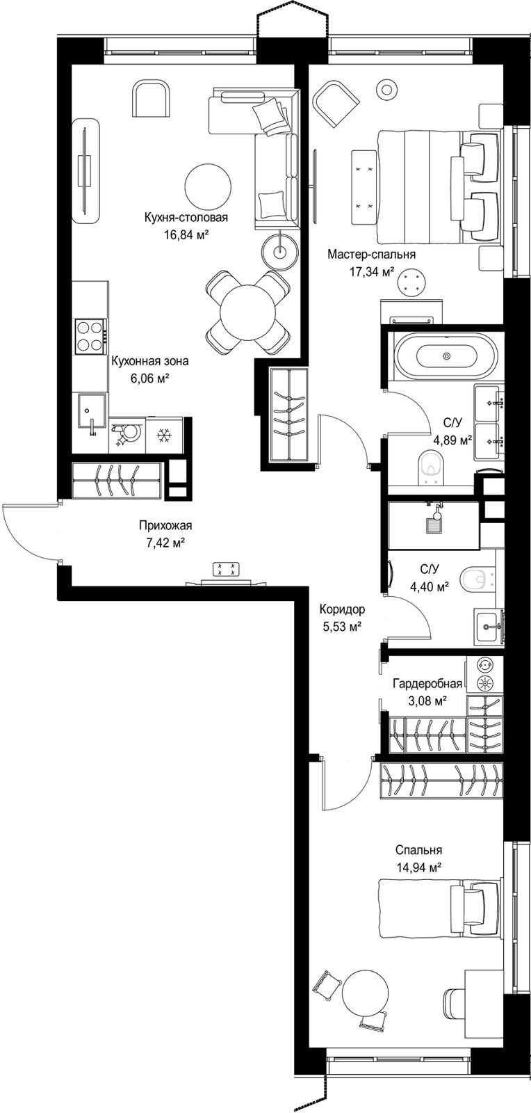 2-комнатная квартира, 80,5 м²