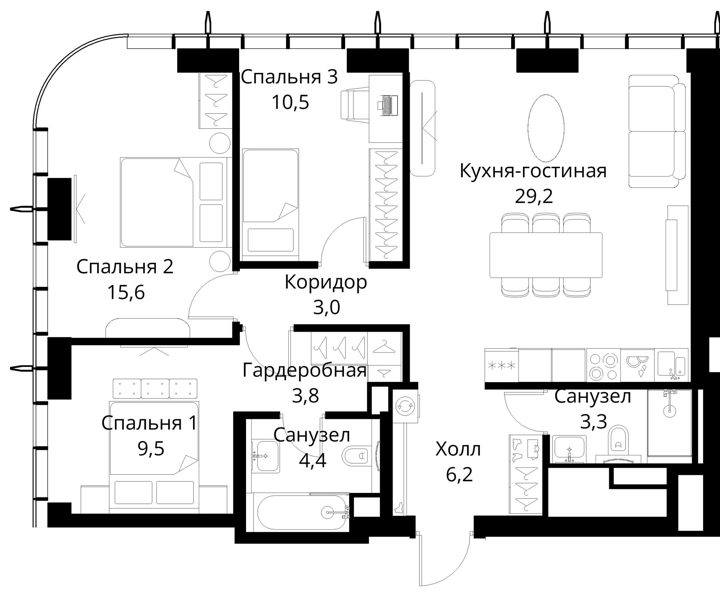 3-комнатная квартира, 85,5 м² — фото 1