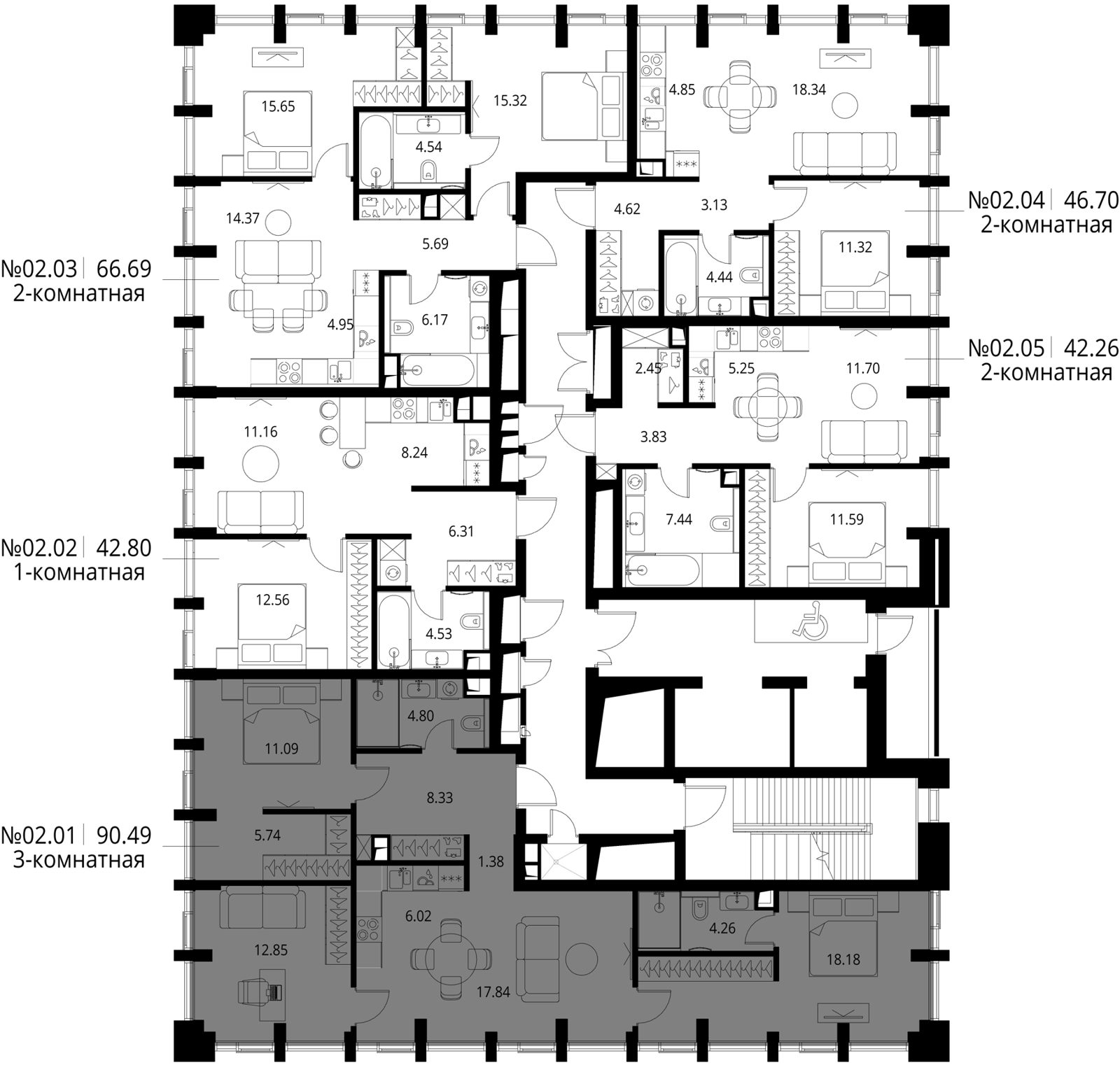 3-комнатная квартира, 90,5 м² — фото 2
