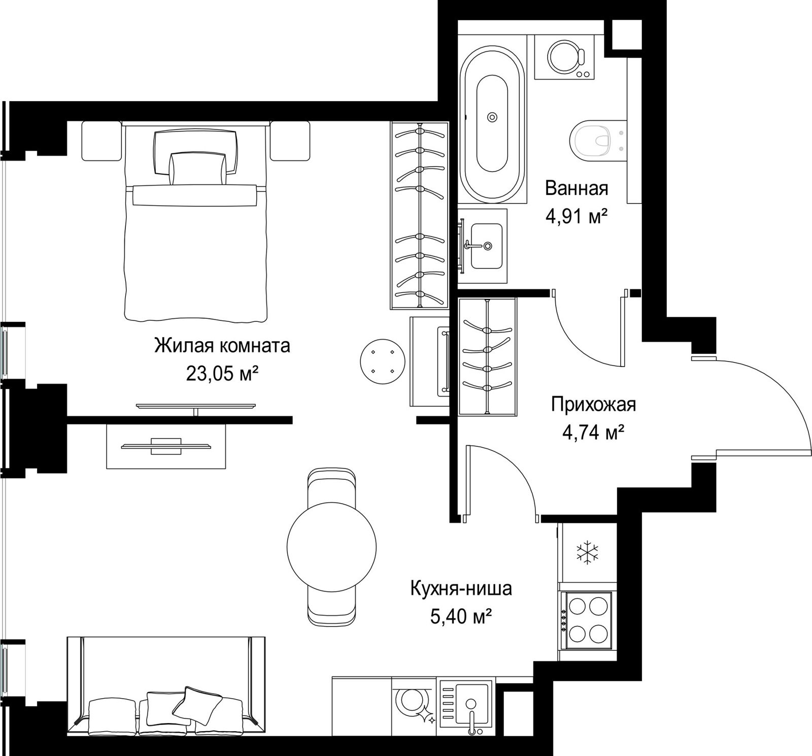 1-комнатная квартира, 38,1 м²