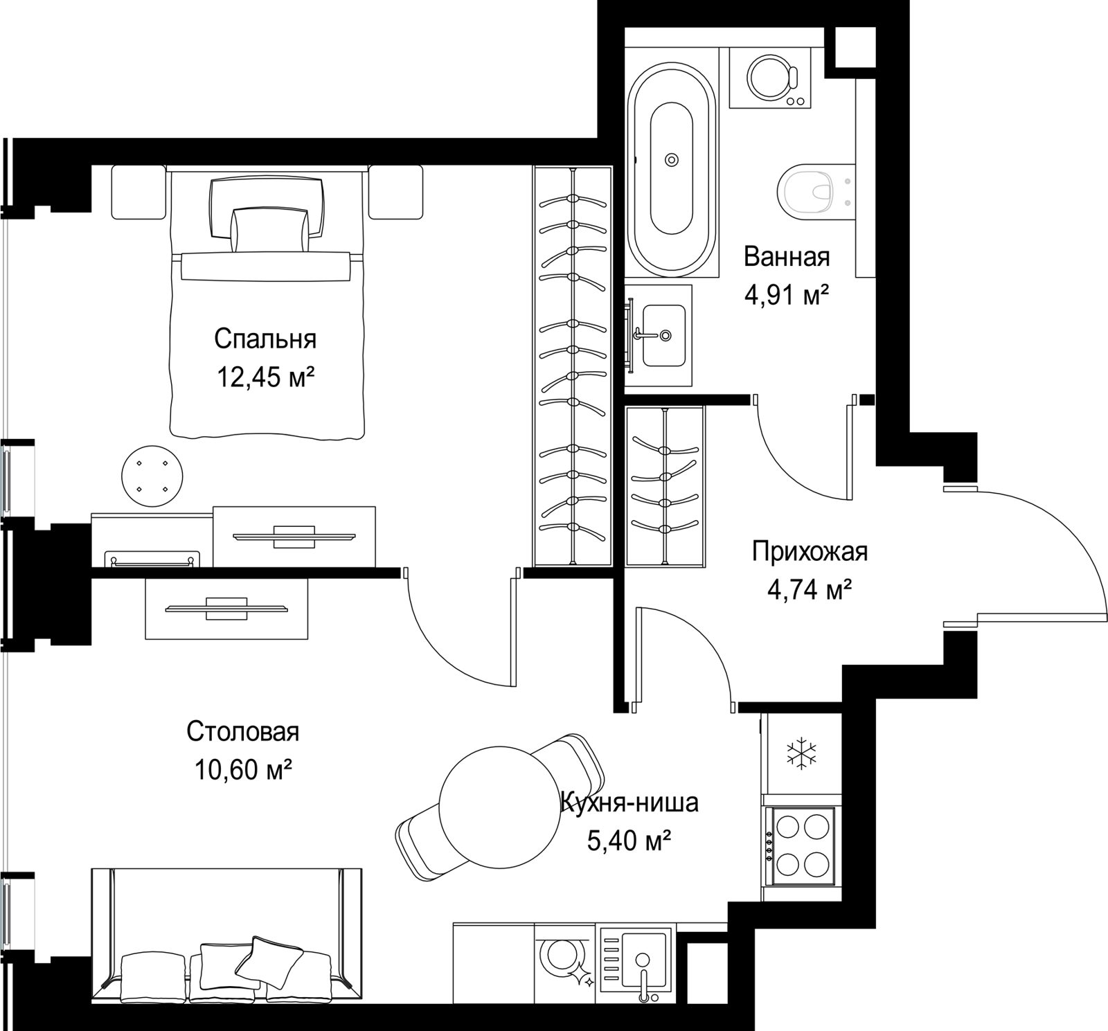 1-комнатная квартира, 38,1 м² — фото 2
