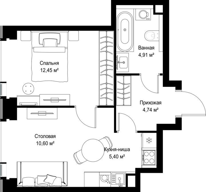 1-комнатная квартира, 38,1 м² — фото 2