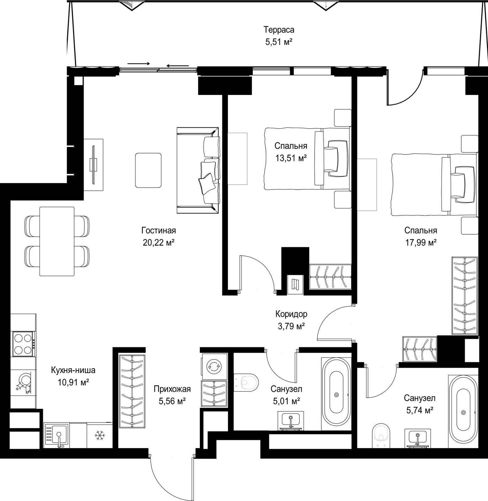 2-комнатная квартира, 88,2 м²