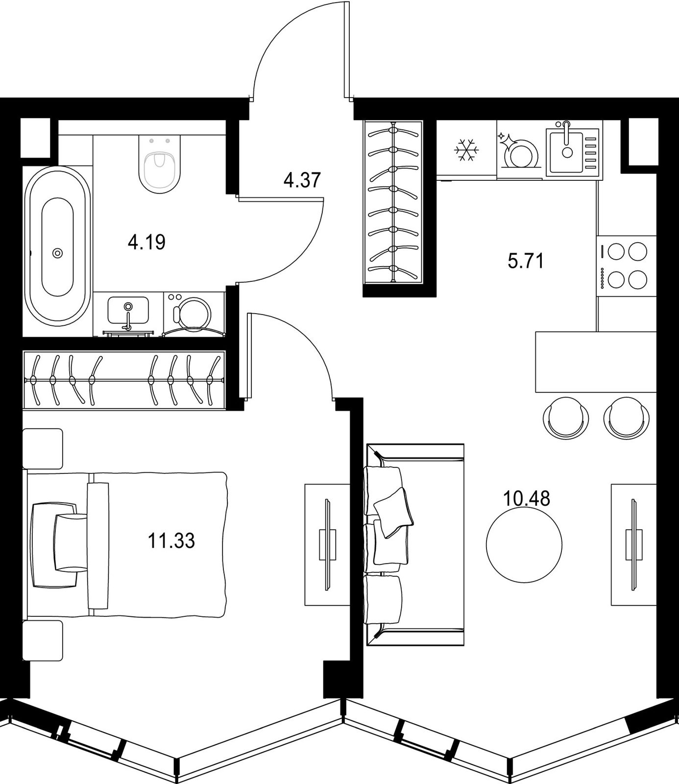 1-комнатная квартира, 36,1 м²