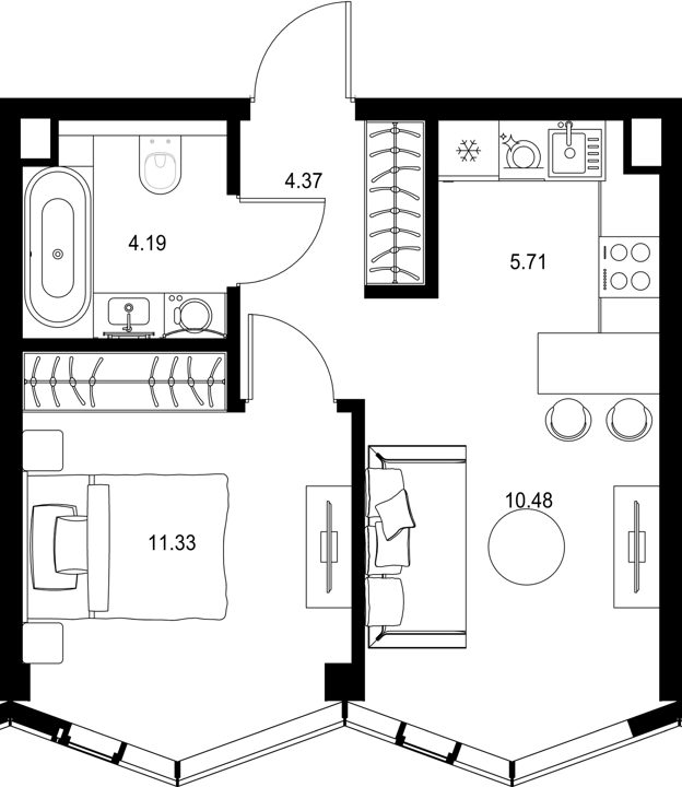 1-комнатная квартира, 36,1 м²