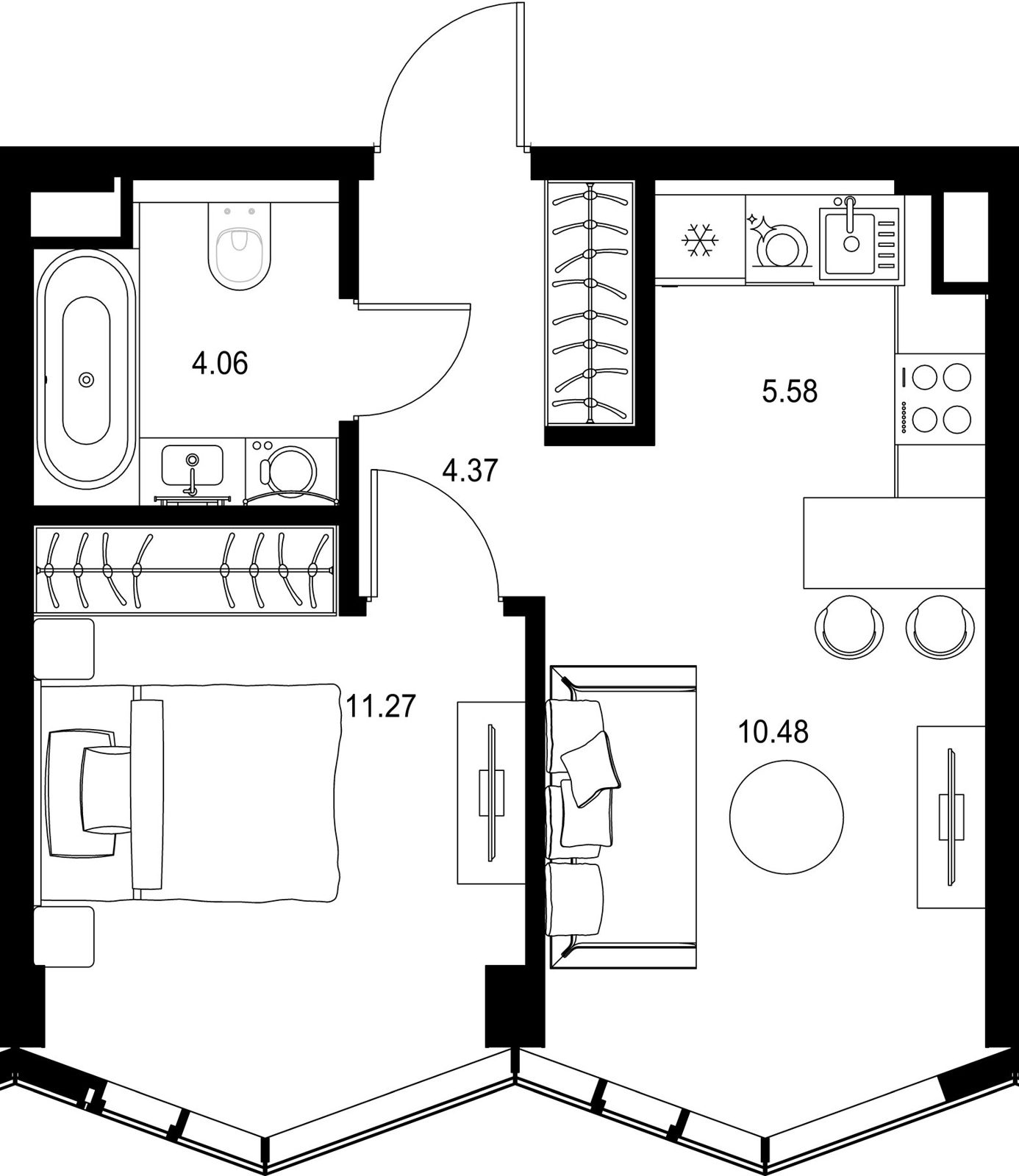 1-комнатная квартира, 35,8 м²