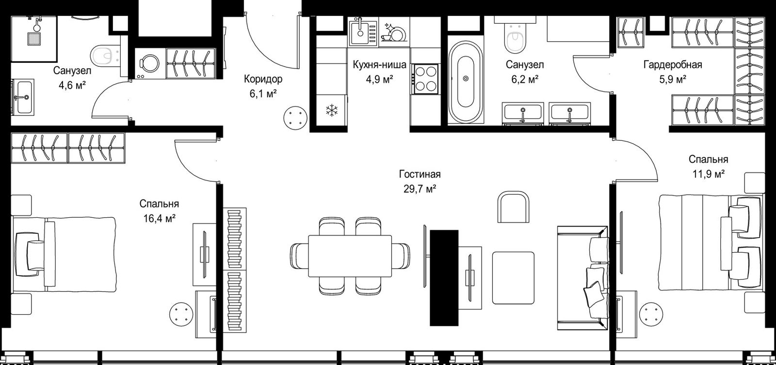 2-комнатная квартира, 85,7 м²