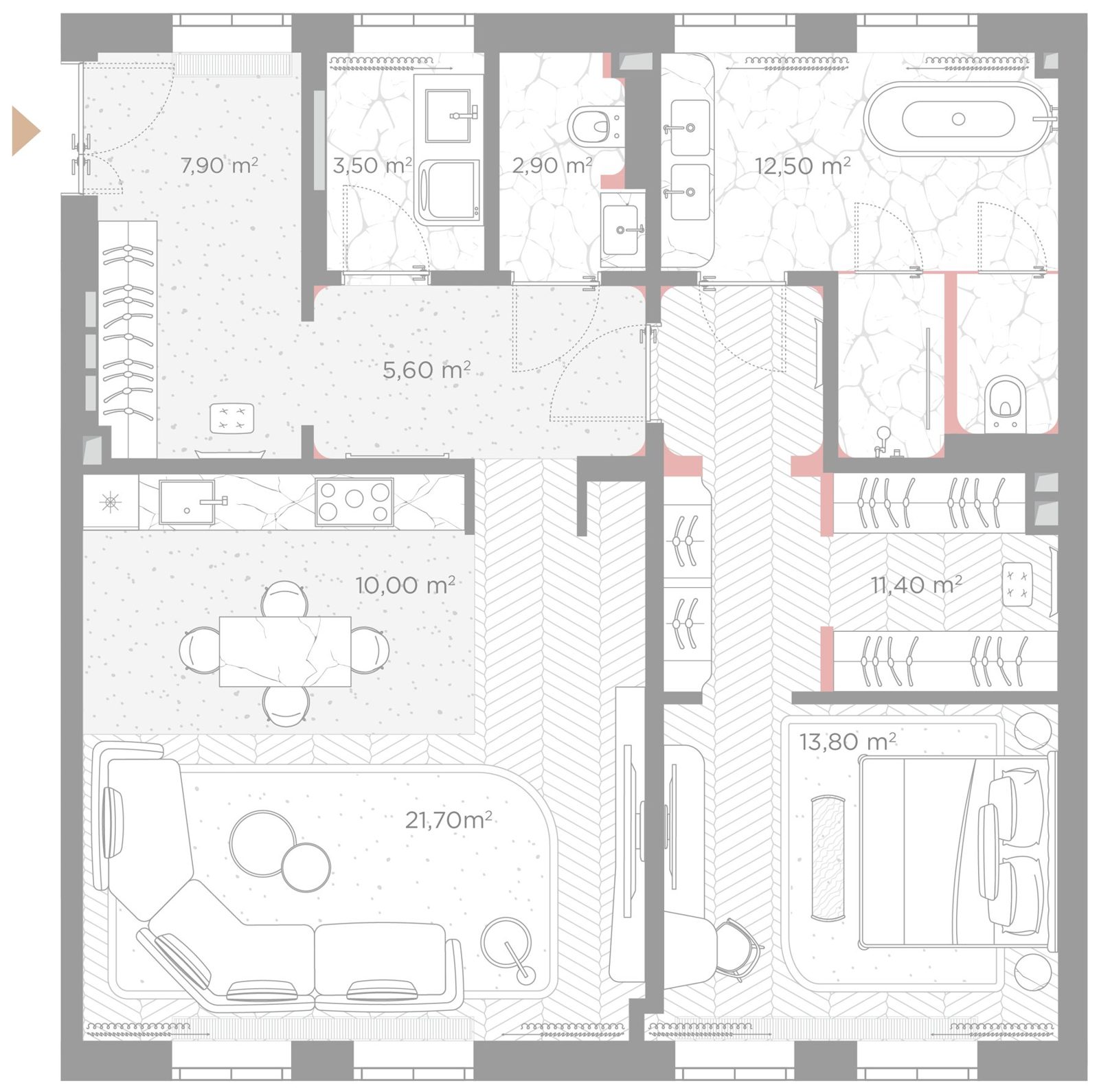 1-комнатная квартира, 89,3 м²