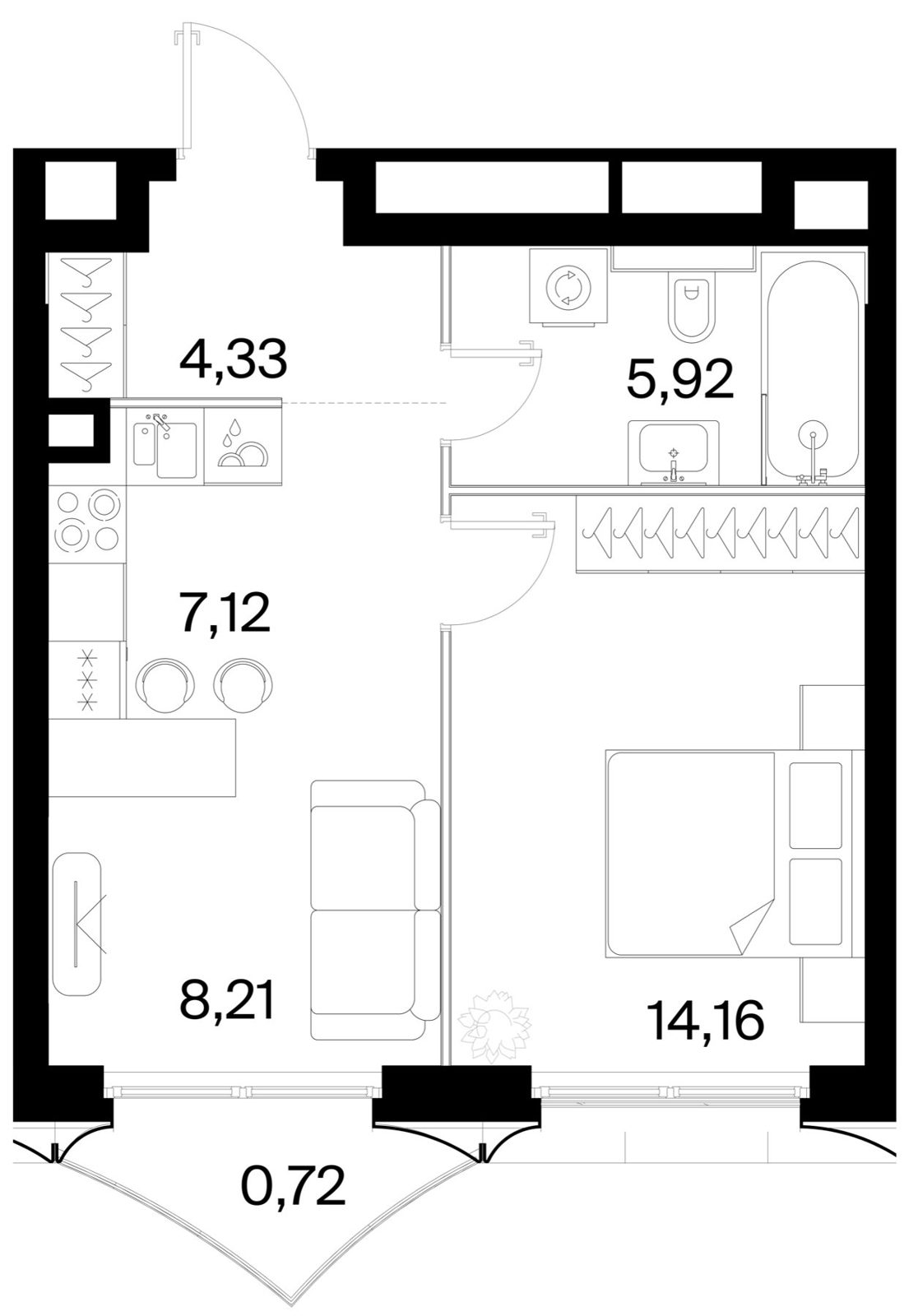 1-комнатная квартира, 40,5 м²