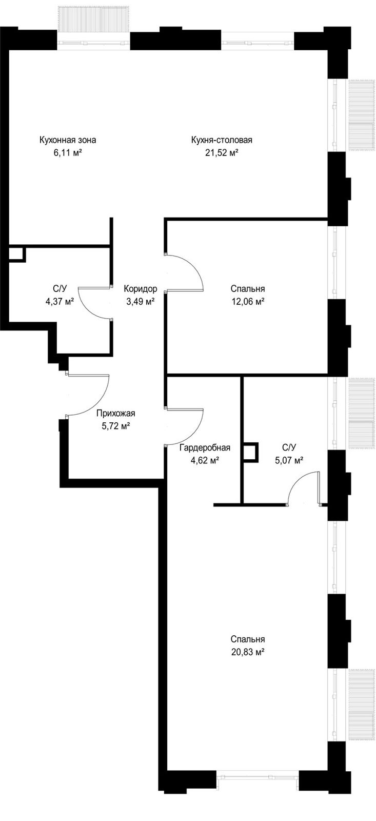 2-комнатная квартира, 83,8 м² — фото 2
