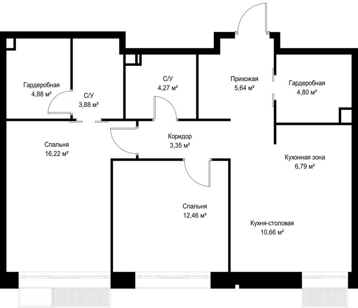 2-комнатная квартира, 73 м² — фото 2