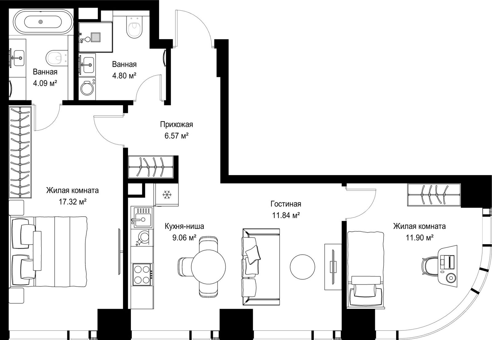 2-комнатная квартира, 65,6 м²