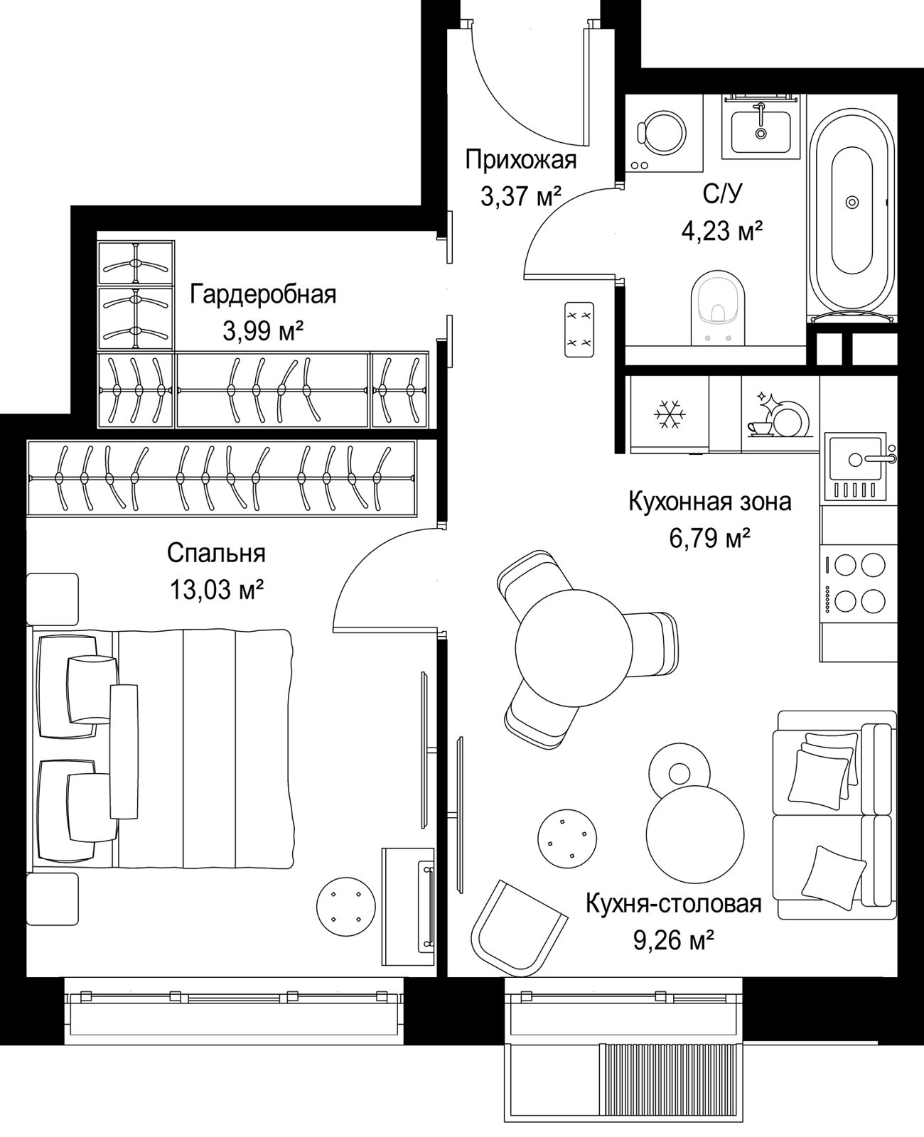 1-комнатная квартира, 40,7 м²