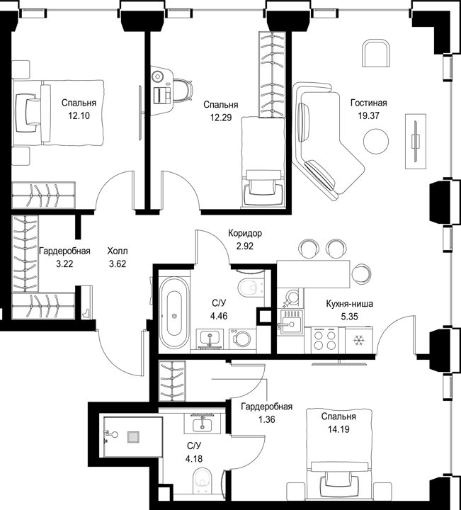 3-комнатная квартира, 83,1 м²