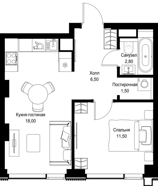 1-комнатная квартира, 40,3 м² — фото 1