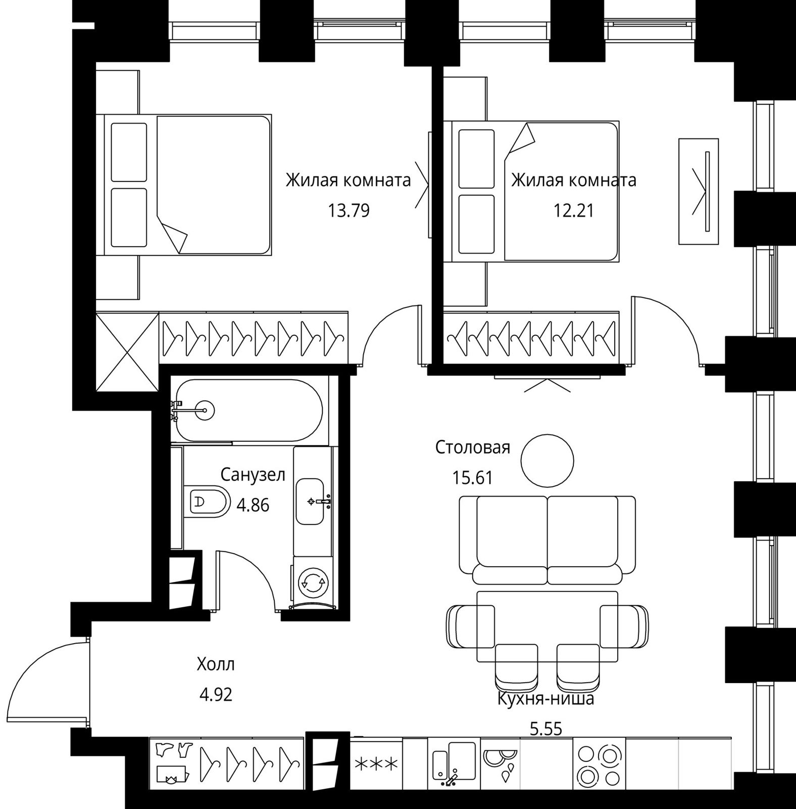 2-комнатная квартира, 56,9 м²