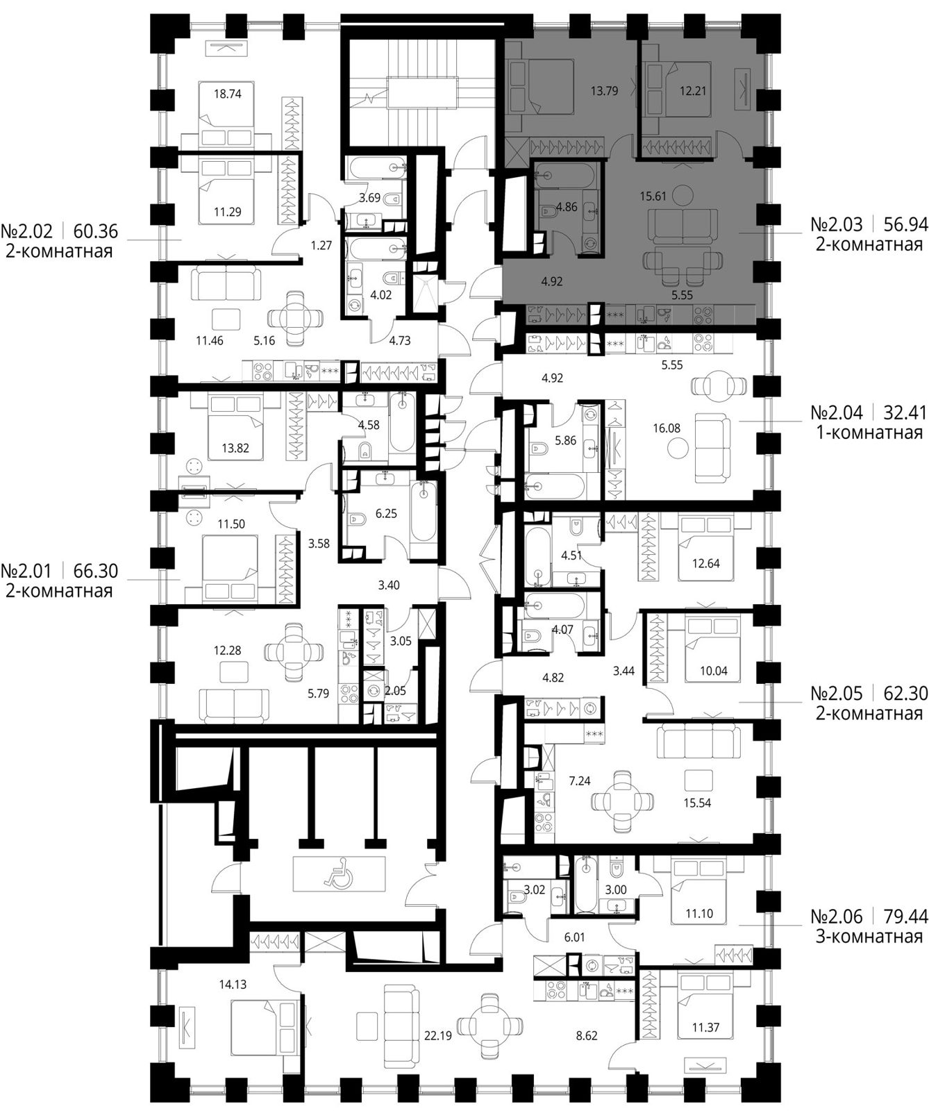 2-комнатная квартира, 56,9 м² — фото 2