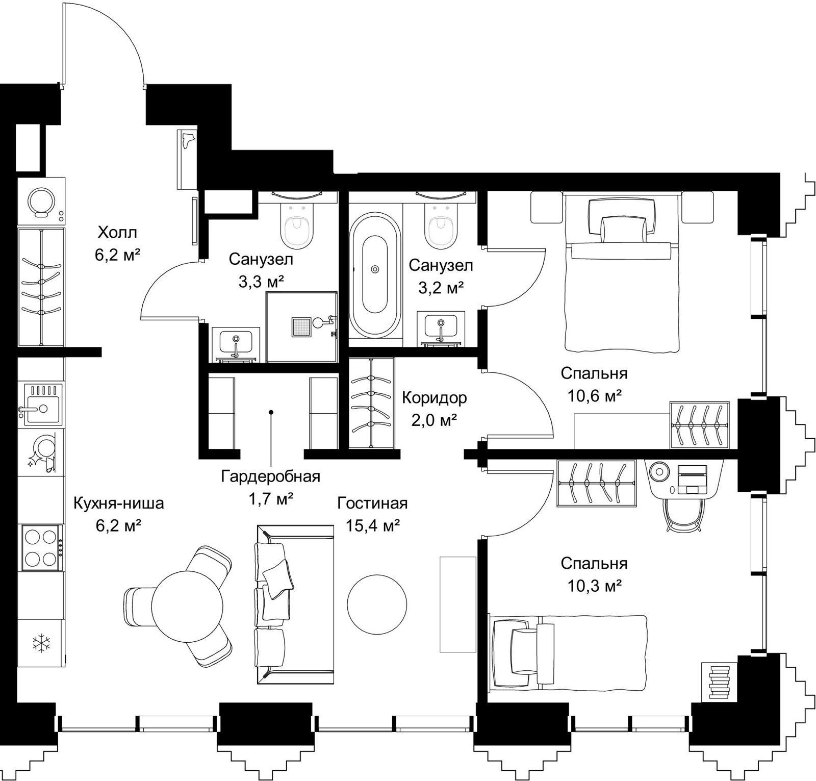 2-комнатная квартира, 58,9 м²