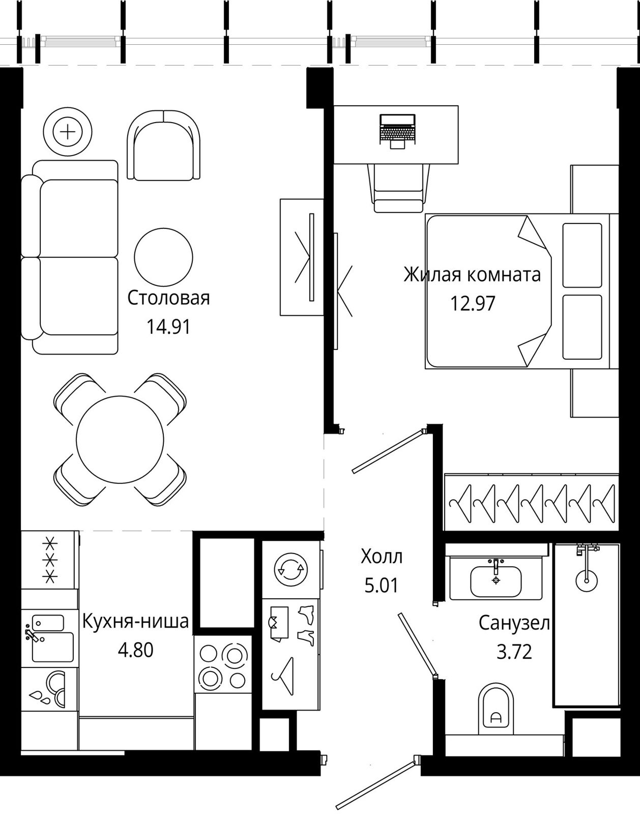 1-комнатная квартира, 41,4 м²