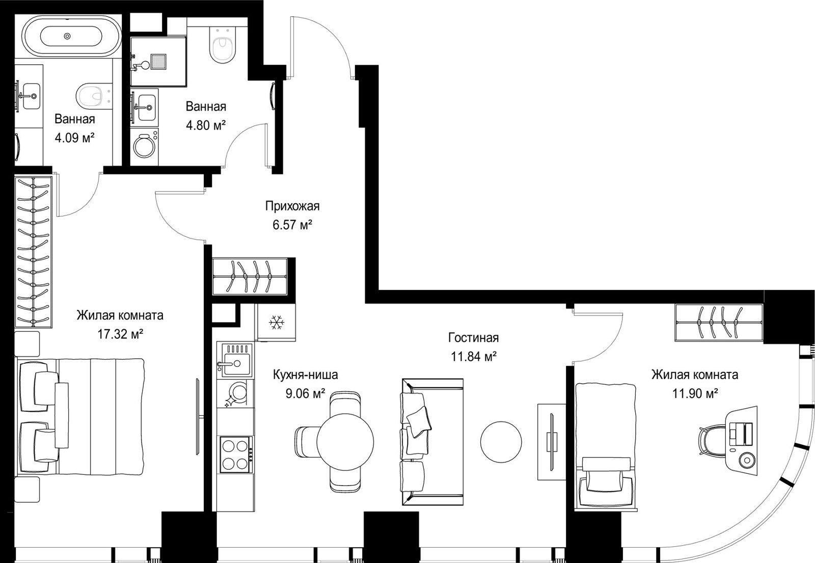 2-комнатная квартира, 65,6 м²