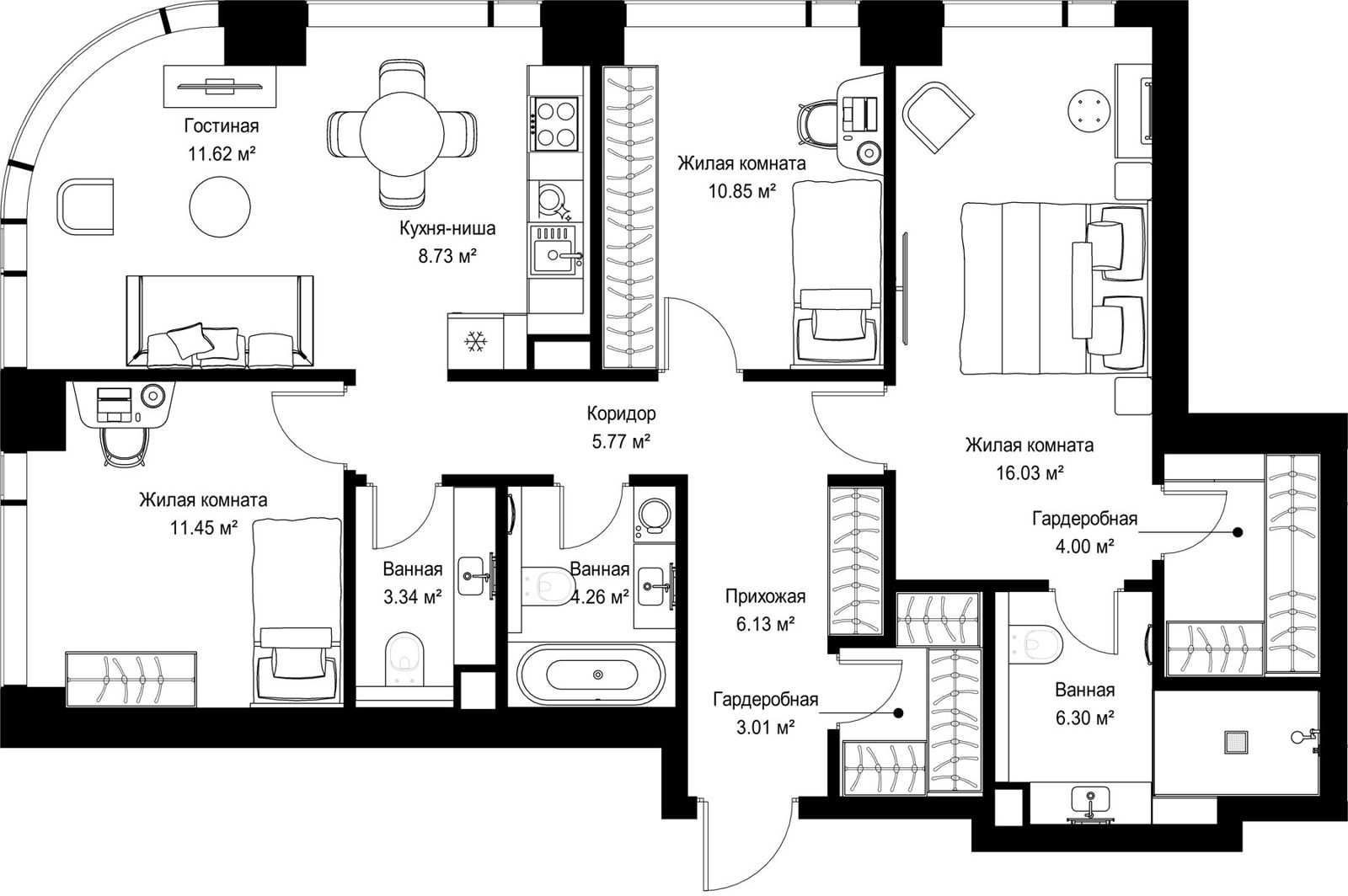 3-комнатная квартира, 91,5 м²