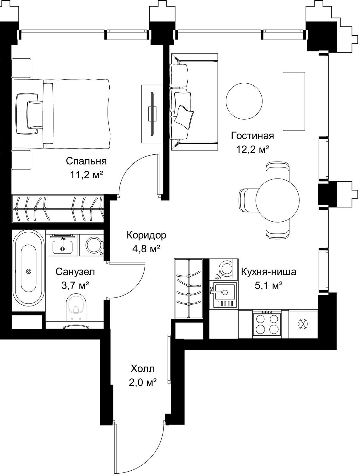 1-комнатная квартира, 39 м²