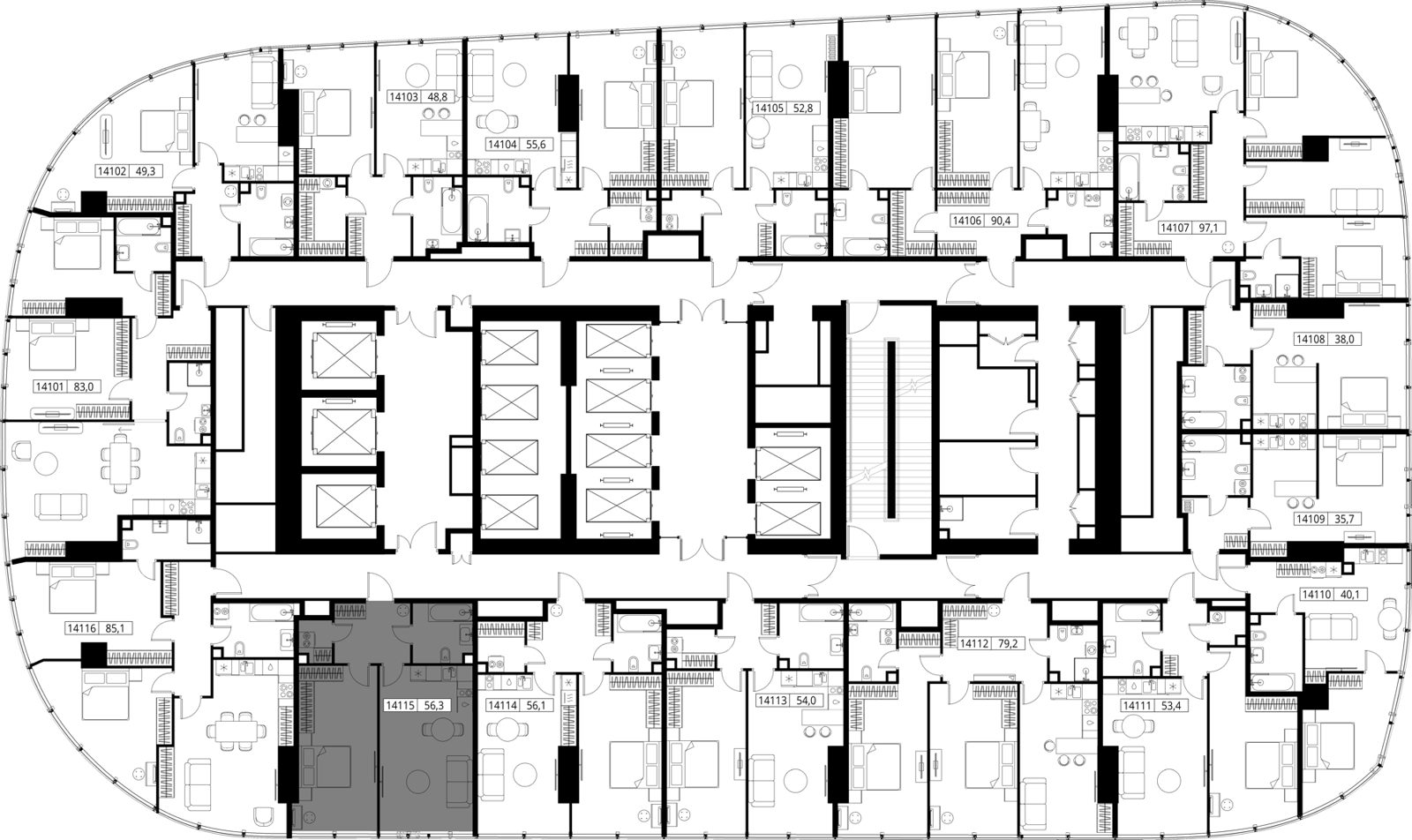 1-комнатная квартира, 56,3 м² — фото 2