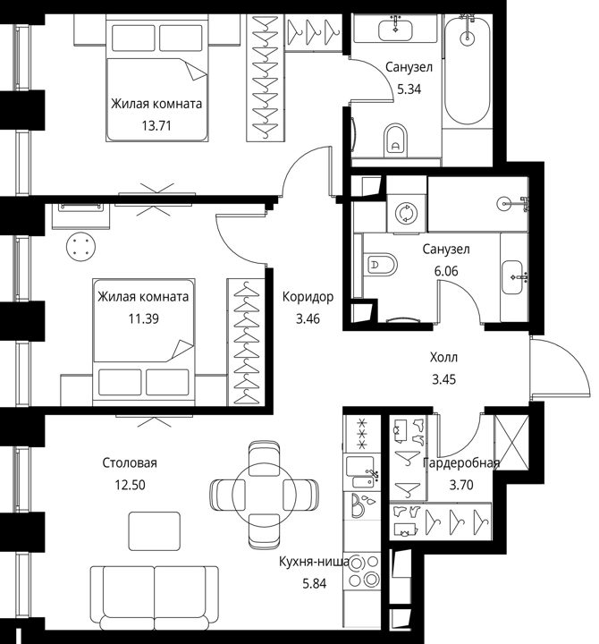2-комнатная квартира, 65,5 м² — фото 1