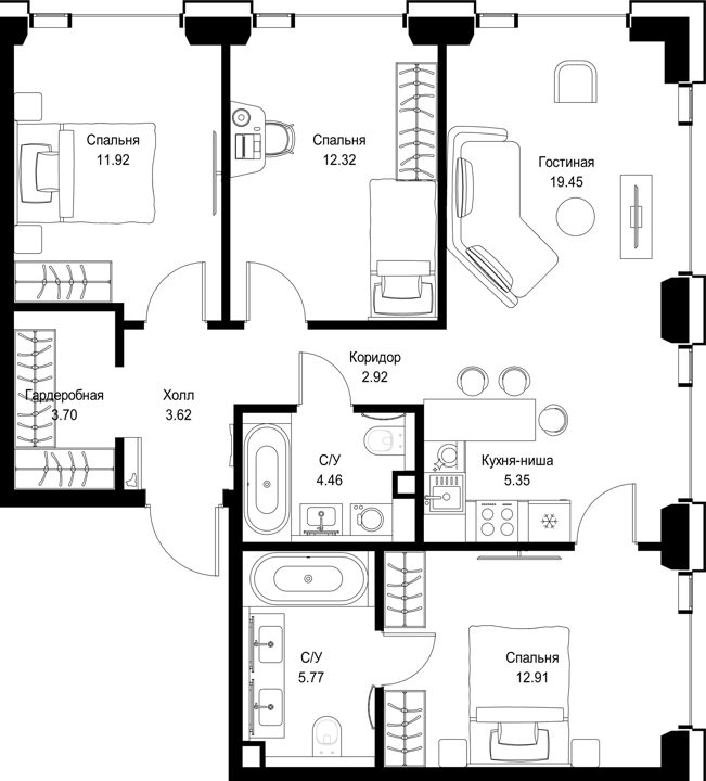 3-комнатная квартира, 82,4 м²