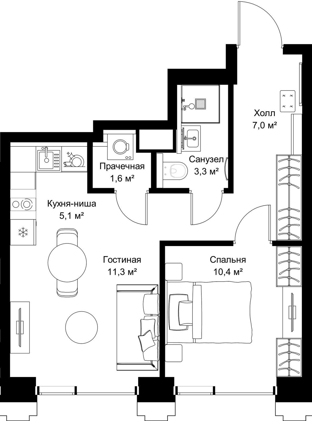1-комнатная квартира, 41,9 м²