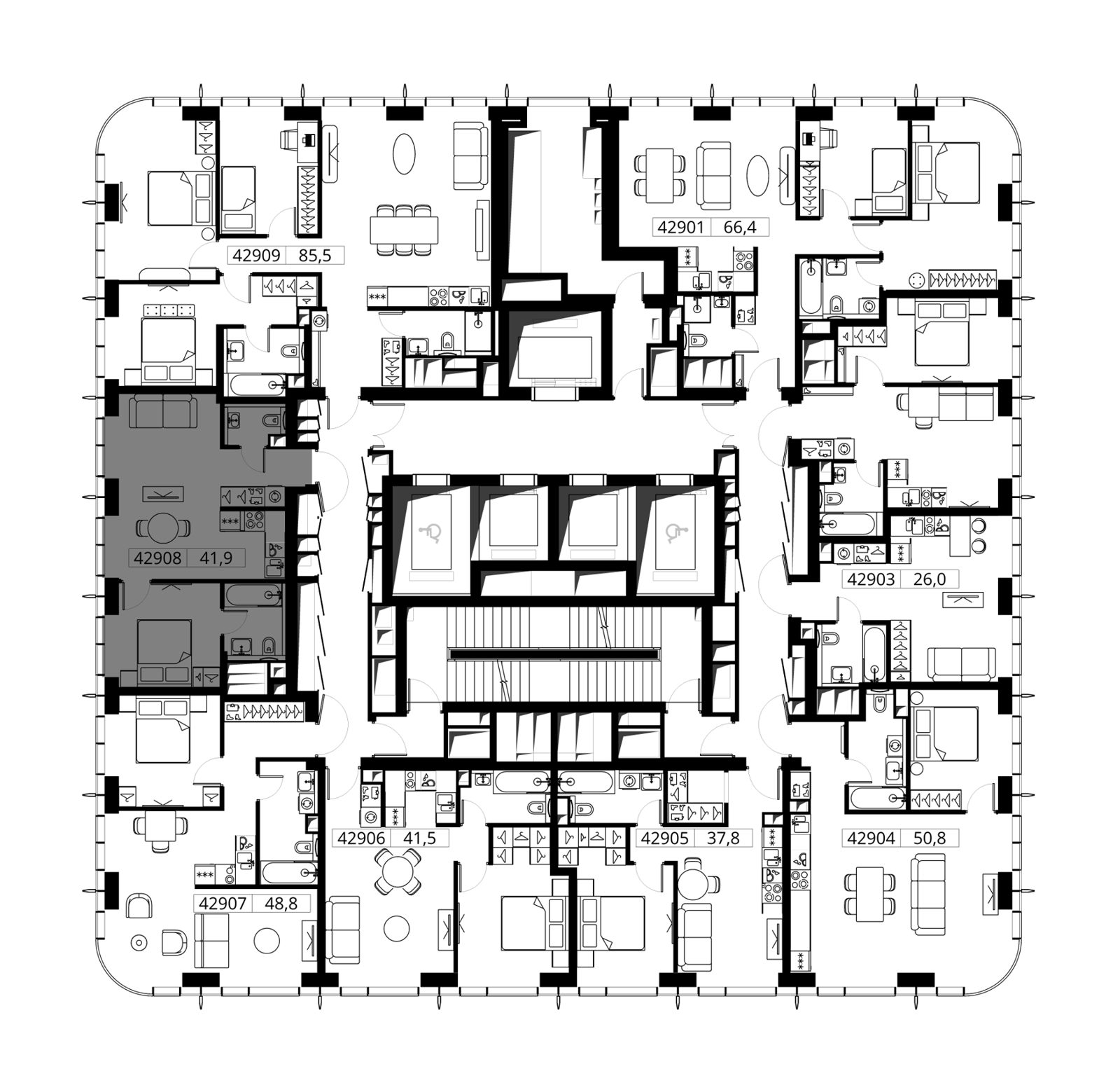 1-комнатная квартира, 41,9 м² — фото 2