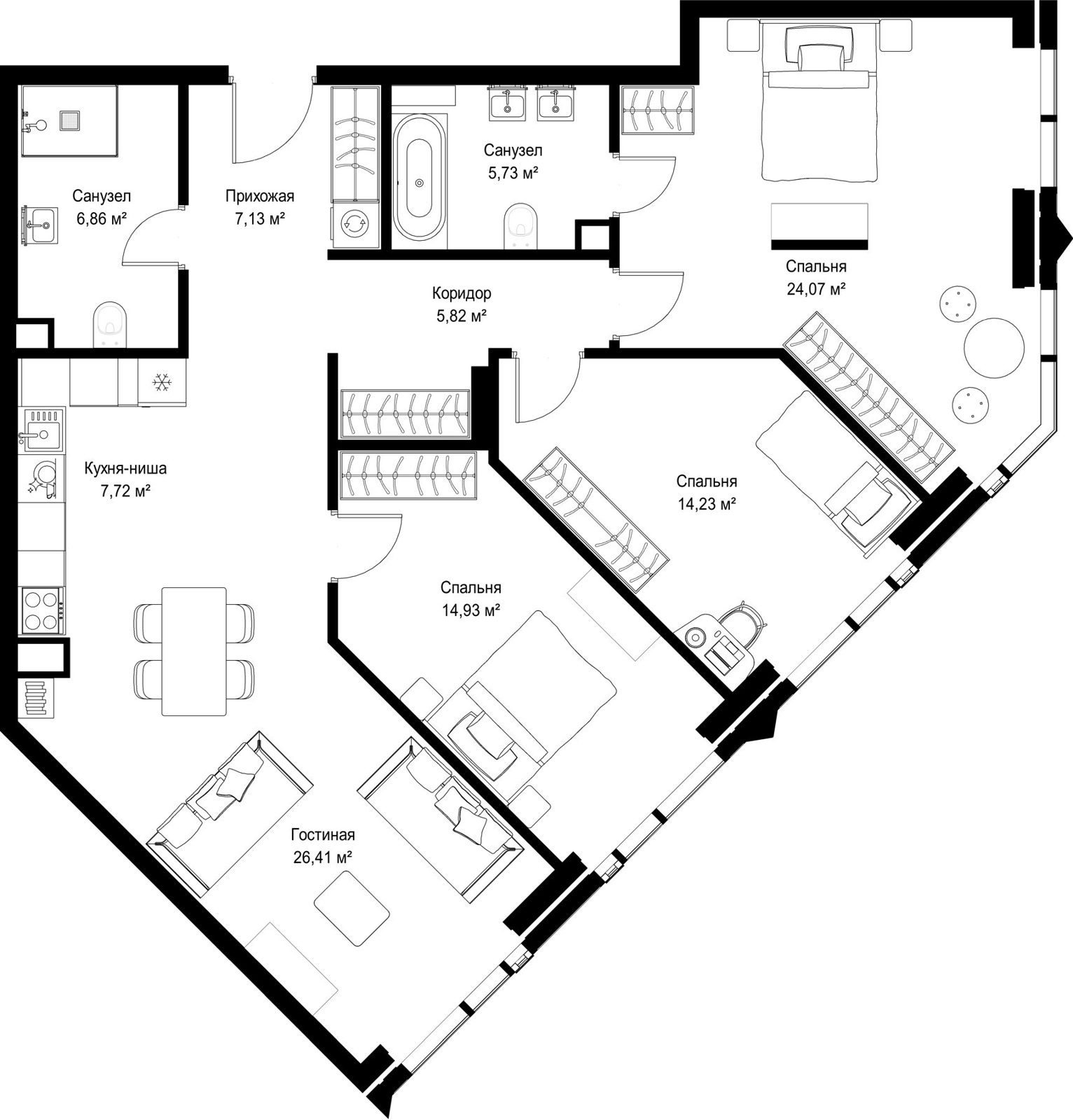 3-комнатная квартира, 112,9 м²