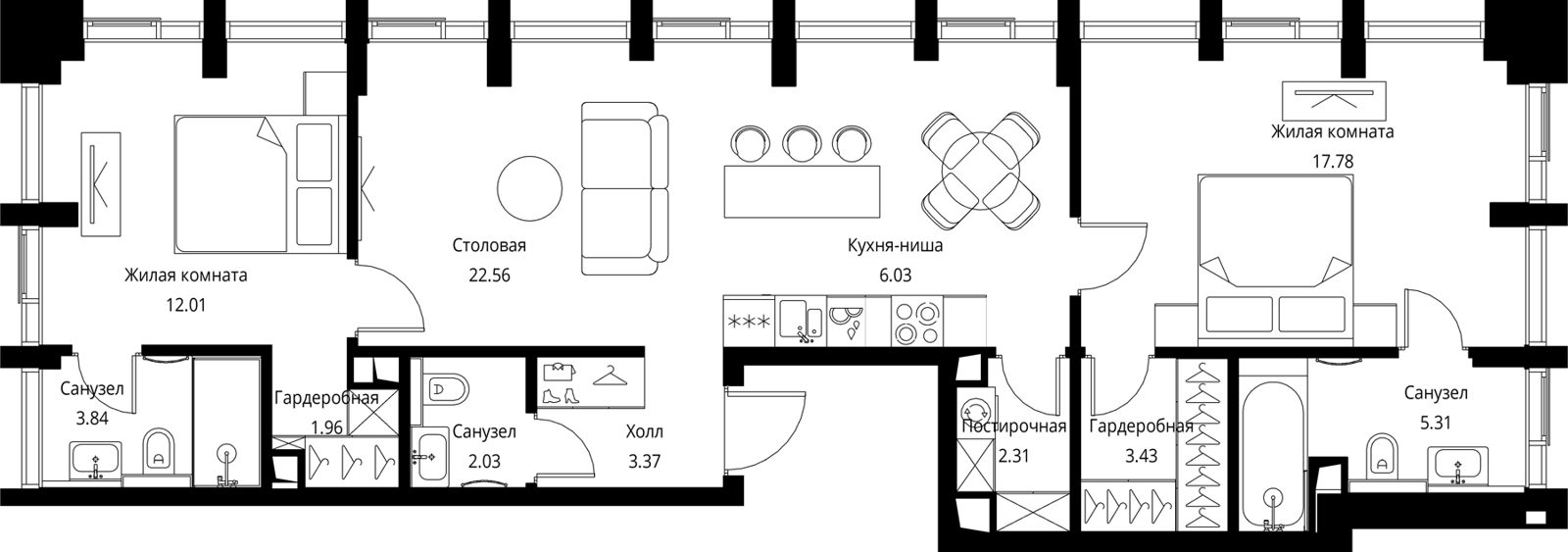 2-комнатная квартира, 80,6 м²