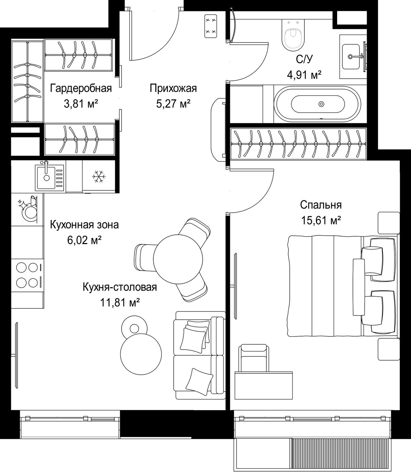 1-комнатная квартира, 47,4 м²