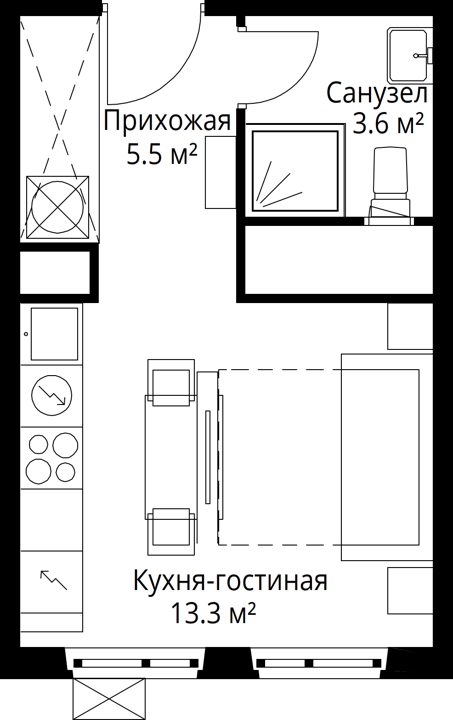 Квартира-студия, 22,4 м² — фото 1