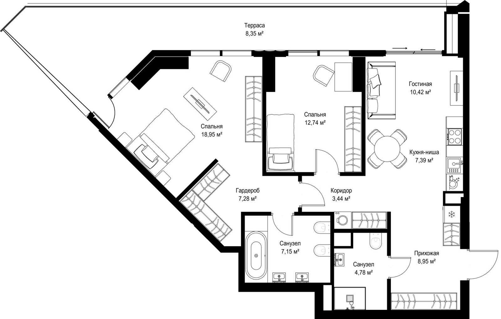 2-комнатная квартира, 89,5 м²
