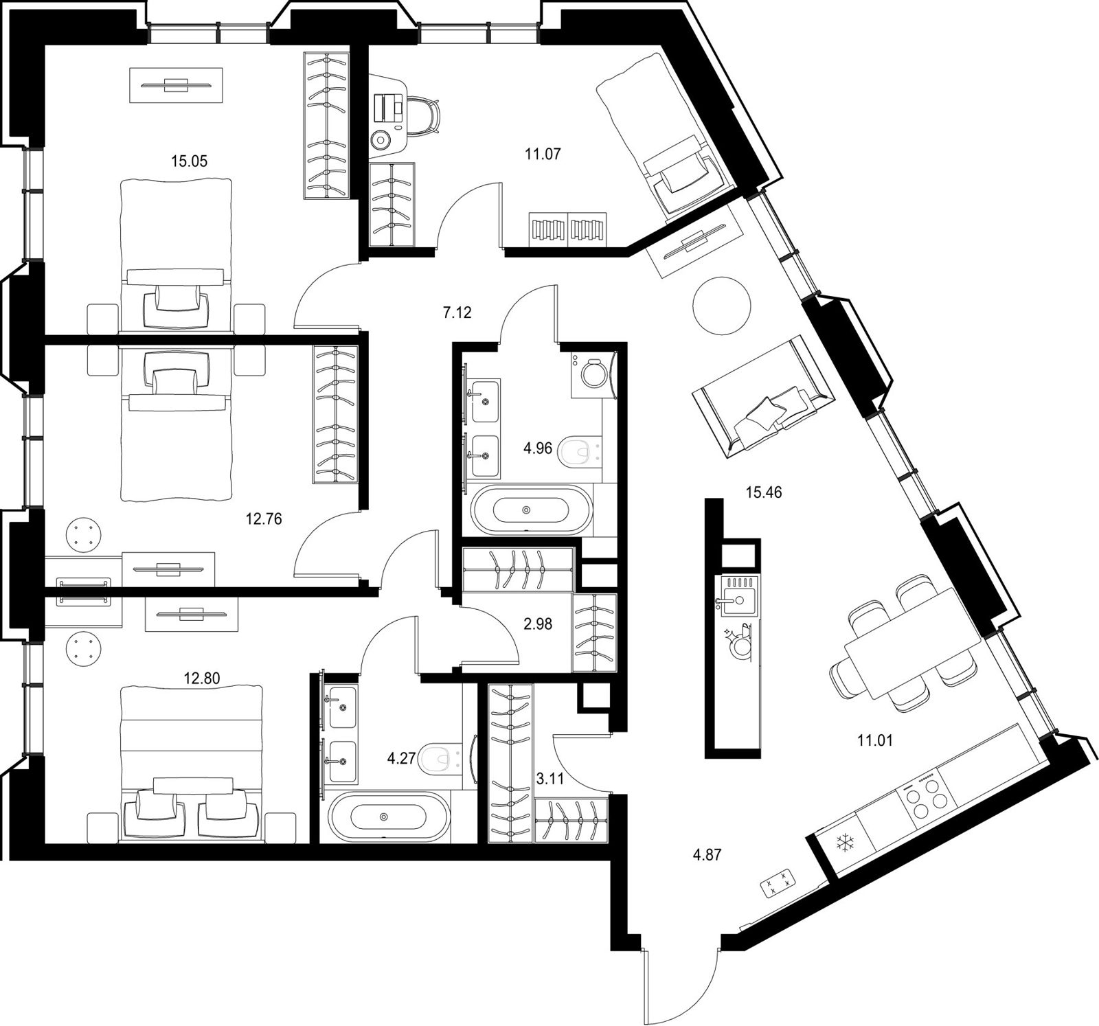 4-комнатная квартира, 105,5 м²