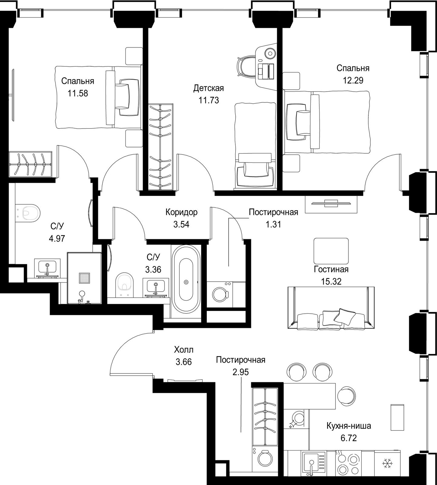 3-комнатная квартира, 77,4 м²