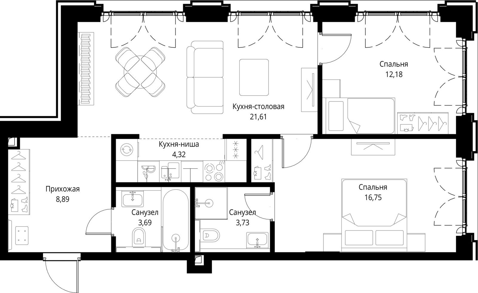 2-комнатная квартира, 71,2 м²