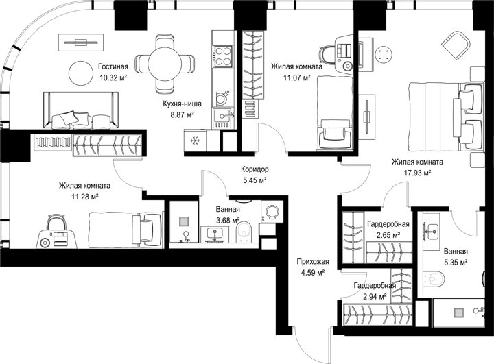 3-комнатная квартира, 84,1 м²