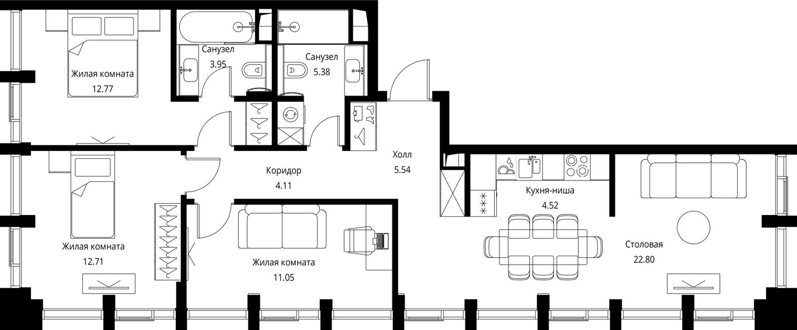 3-комнатная квартира, 82,8 м²