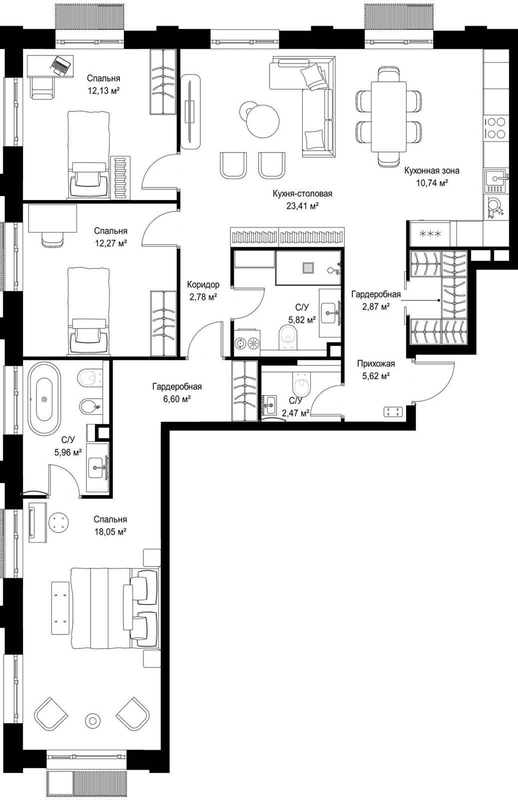 3-комнатная квартира, 108,7 м²